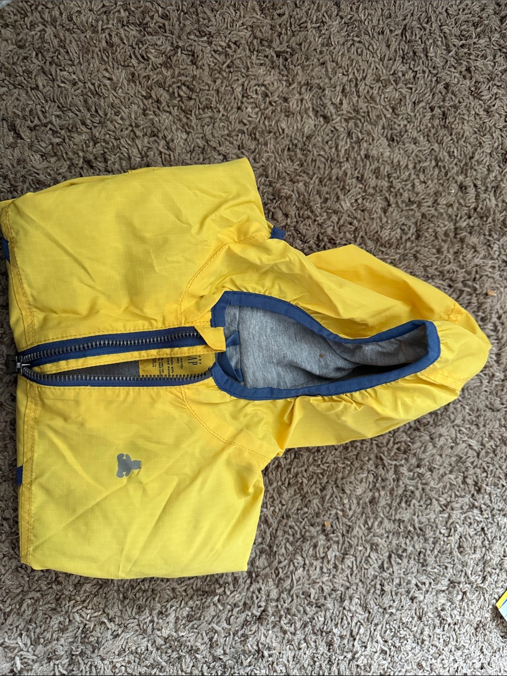 GAP Yellow Hooded Windbreaker with Blue Trim
